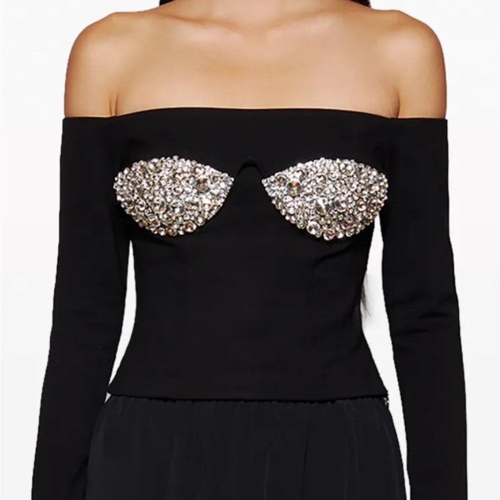 Black Off-Shoulder Top with Embellished Detail